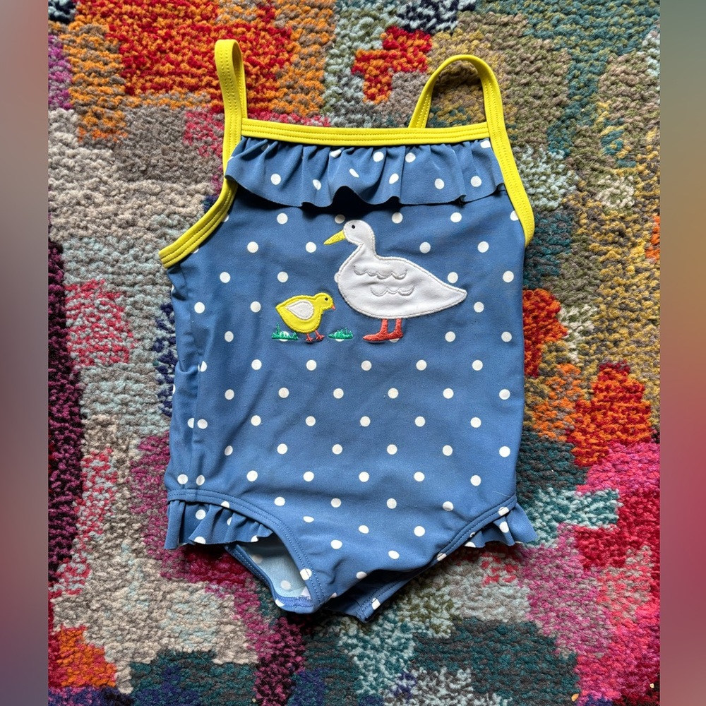 Boden Blue and Yellow baby One Piece with Duck Design